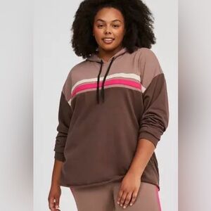 Torrid Mocha Brown & Pink Colorblock Stripe Hoodie - Size 2X